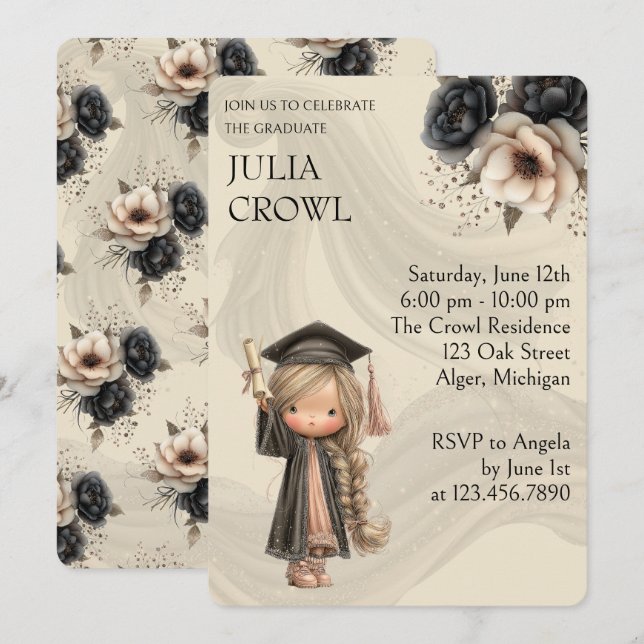 Whimsical Floral Graduation Invitation (Front/Back)