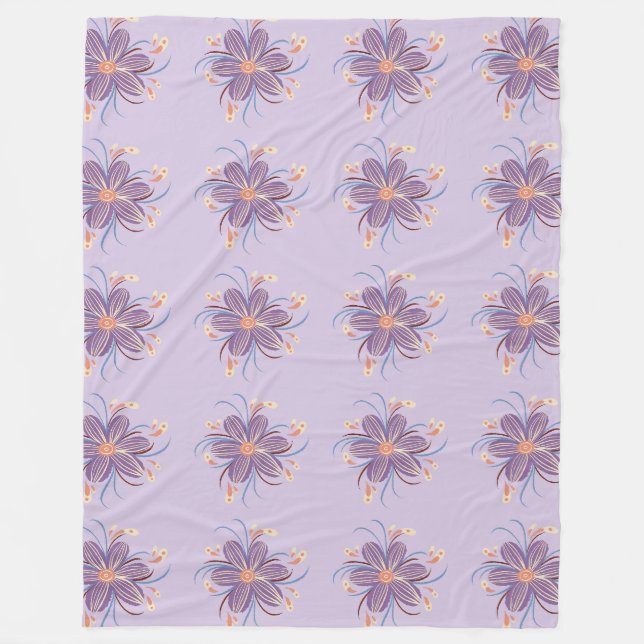 Whimsical Floral Grid Fleece Blanket (Front)