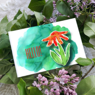 Whimsical Floral Hello Green Watercolor Postcard
