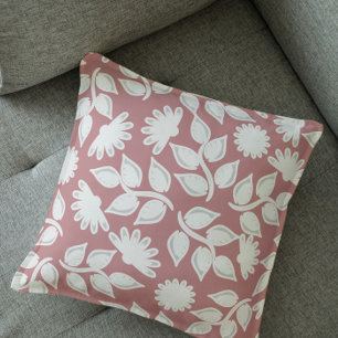 Whimsical floral in dusty rose  throw pillow