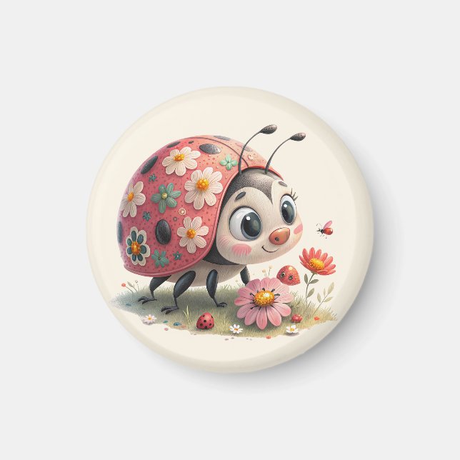 Whimsical floral ladybug magnet (Front)