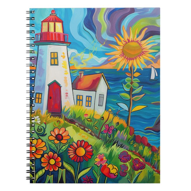 Whimsical Floral Light House Note Book (Front)