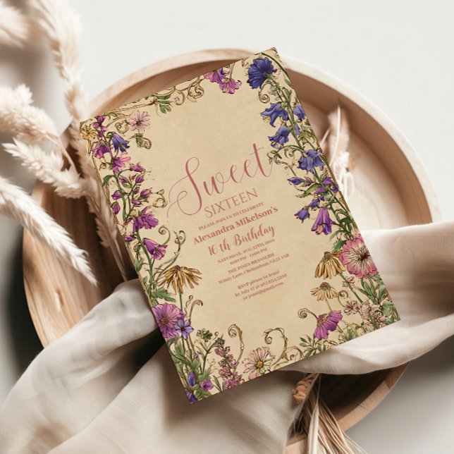 Whimsical Floral Meadow Sweet Sixteen Invitation (Creator Uploaded)