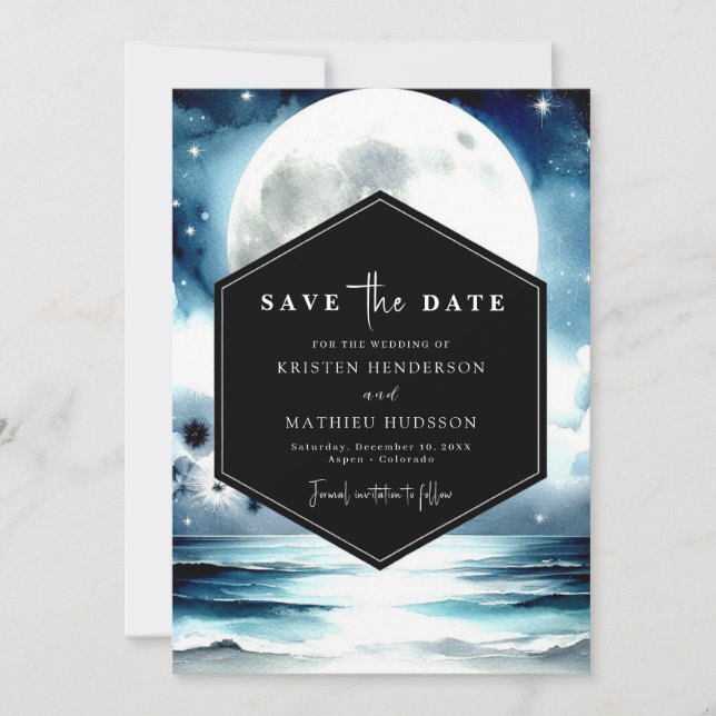 Whimsical Floral Moonlit Wedding Save The Date (Front)
