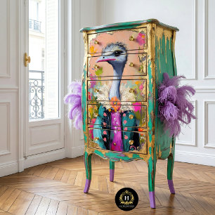 Whimsical Floral Ostrich Decoupage Tissue Paper