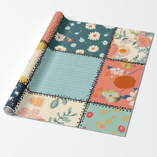Whimsical Floral Patchwork Pattern Wrapping Paper