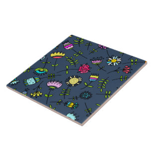 Whimsical Floral Pattern Art Design Ceramic Tile