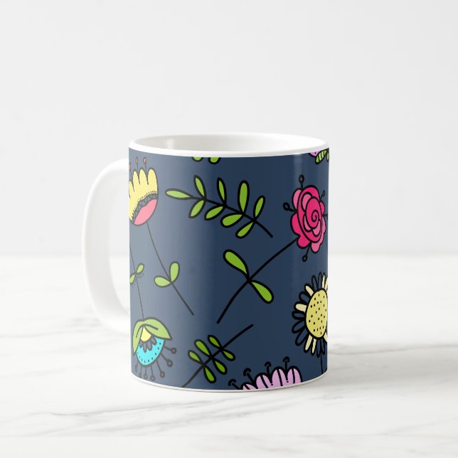 Whimsical Floral Pattern Art Design Coffee Mug (Front Left)