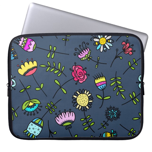 Whimsical Floral Pattern Art Design Laptop Sleeve (Front)