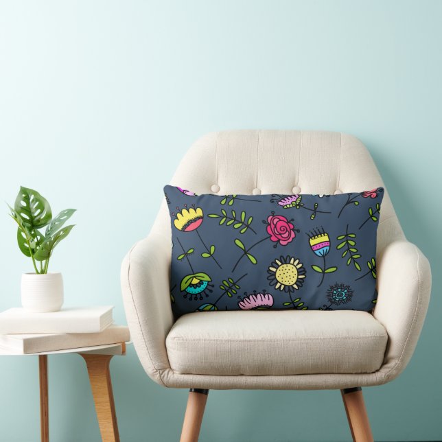 Whimsical Floral Pattern Art Design Lumbar Cushion (Chair)