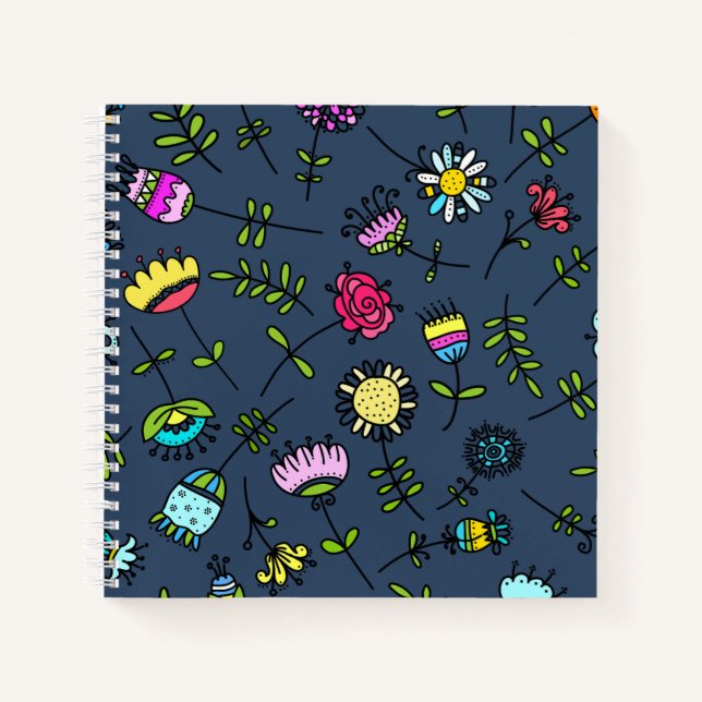 Whimsical Floral Pattern Art Design Notebook (Front)
