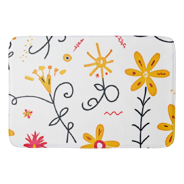 Whimsical Floral Pattern Bath Mat (Front)