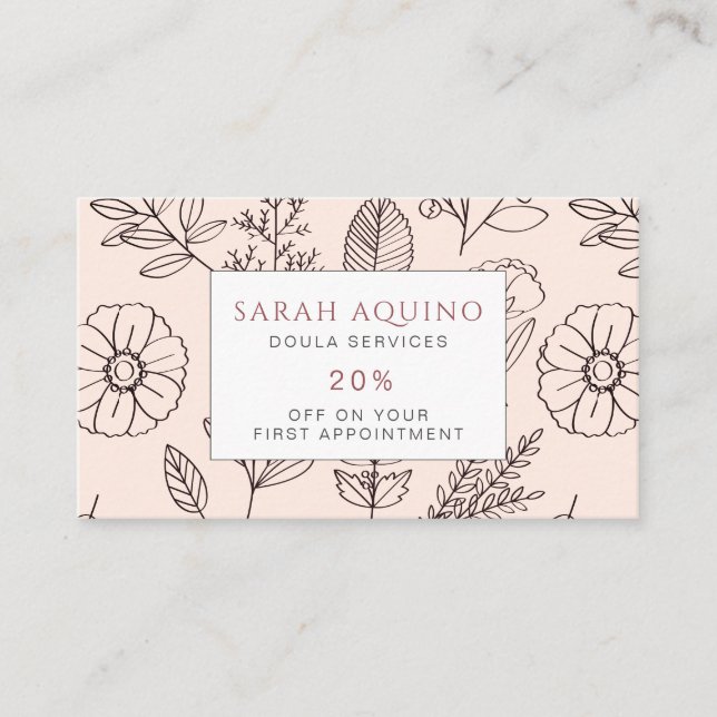 Whimsical Floral Pattern Doula Or Midwife Discount Card (Front)