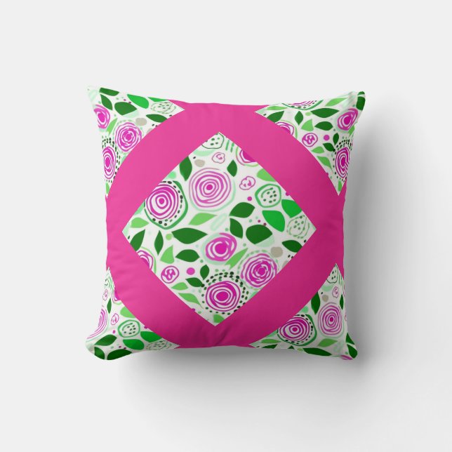 Whimsical floral pattern hot pink cushion (Front)