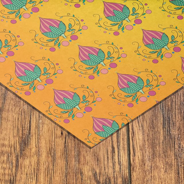 Whimsical floral pattern orange yellow tissue paper (Creator Uploaded)