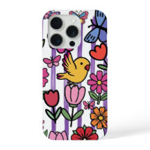 Whimsical Floral Phone Case Bird Butterfly Garden 