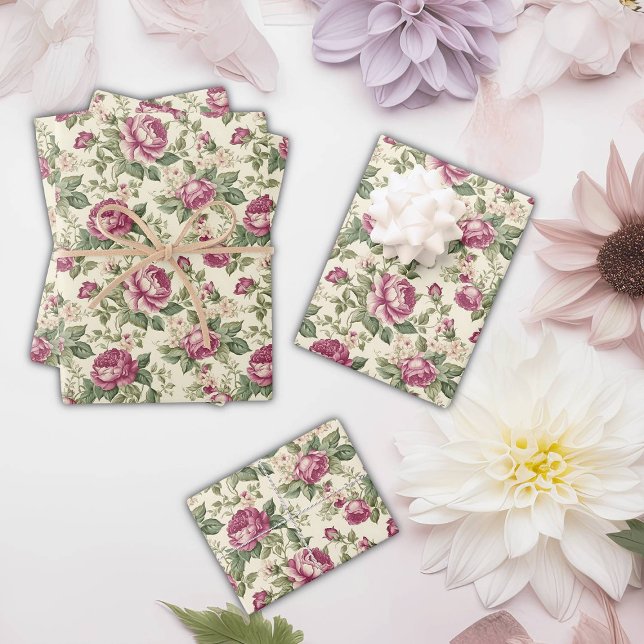 Whimsical Floral Pink Peony Blooms and Buds Wrapping Paper Sheet (Creator Uploaded)