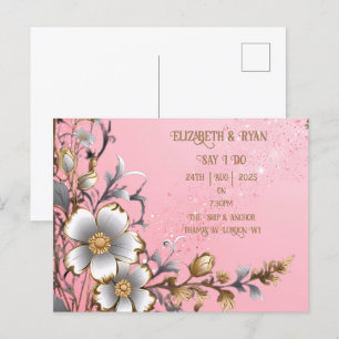 Whimsical Floral Pink Romance Wedding Invitation