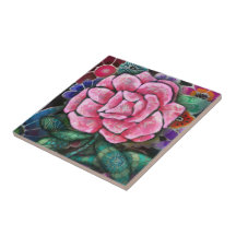 Whimsical Floral Pink Rose Art Nouveau Botanical