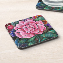 Whimsical Floral Pink Rose Art Nouveau Botanical