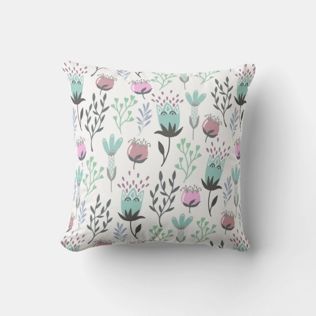 Whimsical floral pretty pastel colours cushion (Front)