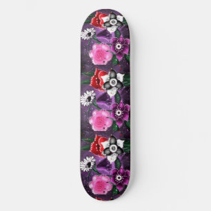 Whimsical Floral Purple Black Pink Daisy Daffodil Skateboard