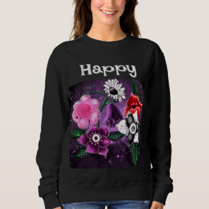 Whimsical Floral Purple Black Pink Daisy Daffodil Sweatshirt