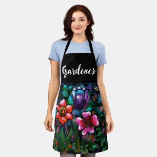 Whimsical Floral Purple Blue Pink Flower Flowers Apron