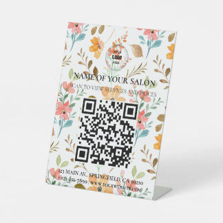 Whimsical Floral QR Code Salon Services Sign