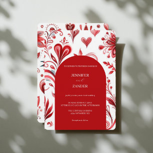 Whimsical Floral Red Elegant Bold Holiday Wedding Invitation