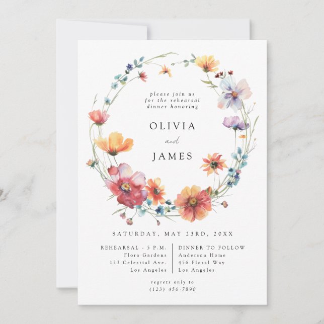Whimsical Floral Rehearsal Dinner Invitation (Front)