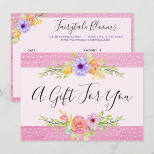 Whimsical Floral Roses Pink Gift Certificate Card