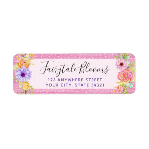 Whimsical Floral Roses & Pink Wood Return Address Label