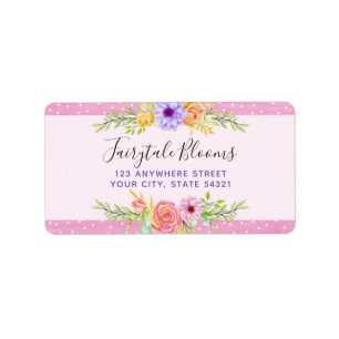 Whimsical Floral Roses & Rustic Pink Wood Address Label
