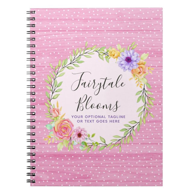 Whimsical Floral Roses & Rustic Pink Wood Girly Notebook (Front)