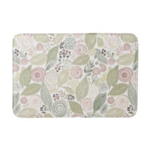 Whimsical floral, sage, rose, taupe bath Mat