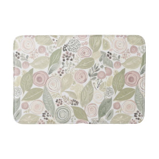 Whimsical floral, sage, rose, taupe bath Mat