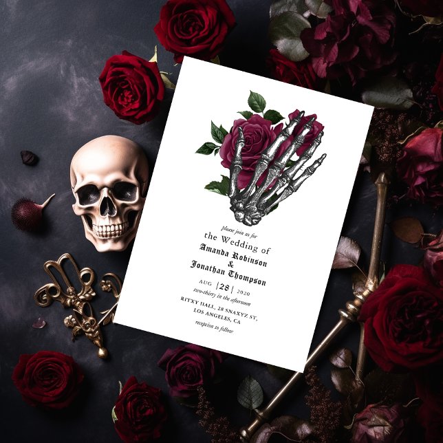 Whimsical Floral Skeleton Gothic Wedding Invitation (Creator Uploaded)