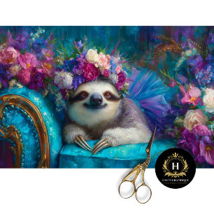 Whimsical Floral Sloth in Tutu Decoupage Tissue Paper