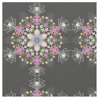 Whimsical floral Spiders mandala fabric