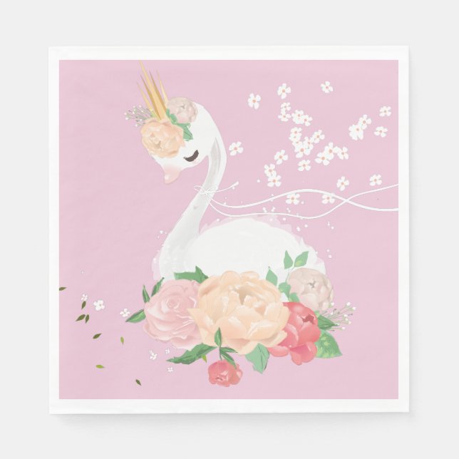 Whimsical Floral Swan Birthday  Napkin (Front)