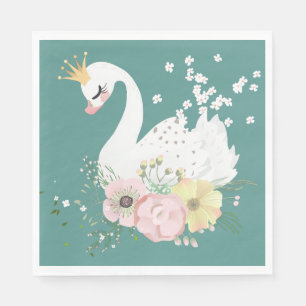Whimsical Floral Swan Birthday Napkins