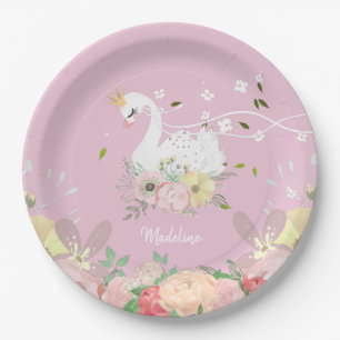 Whimsical Floral Swan Birthday    Paper Plate