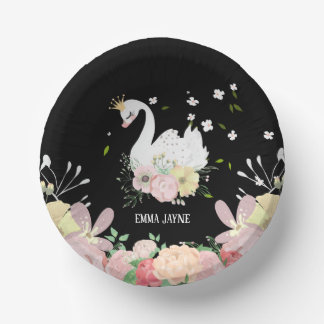 Whimsical Floral Swan Birthday Paper Plate