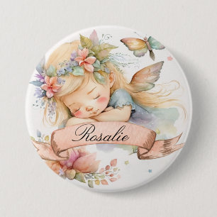 Whimsical Floral Sweet Dreams Sleeping Fairy Girl 7.5 Cm Round Badge