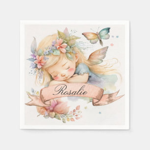 Whimsical Floral Sweet Dreams Sleeping Fairy Girl Napkin