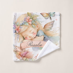 Whimsical Floral Sweet Dreams Sleeping Fairy Girl Wash Cloth