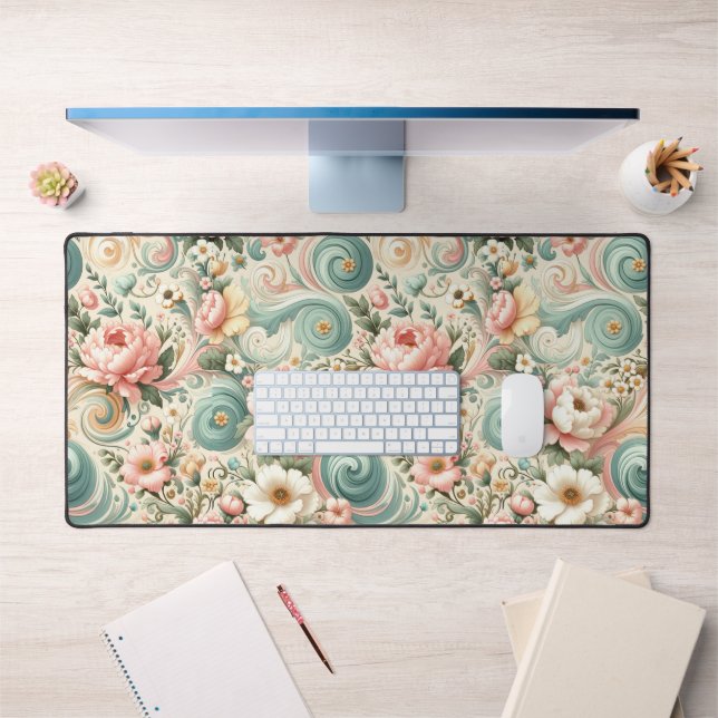 Whimsical Floral Swirls in Pastel  Desk Mat (Office 1)