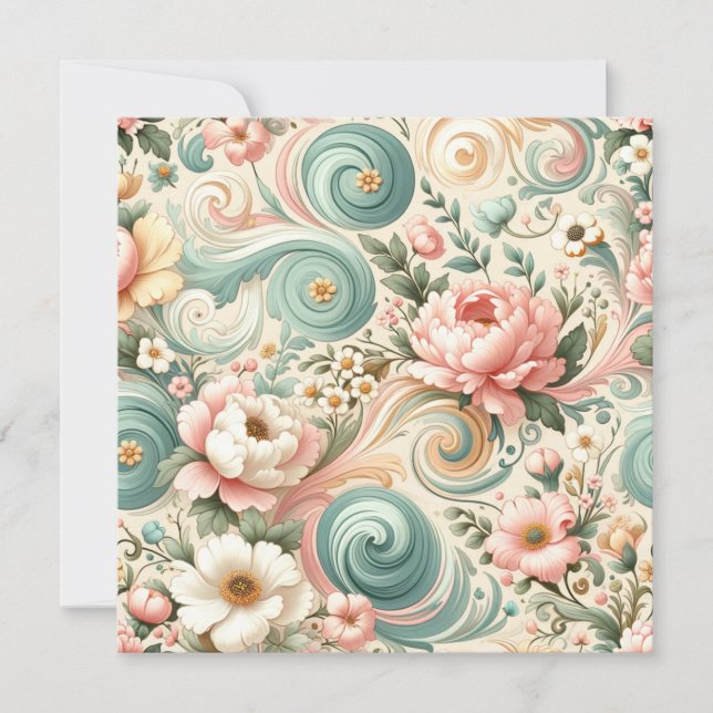 Whimsical Floral Swirls in Pastel  Invitation (Front)