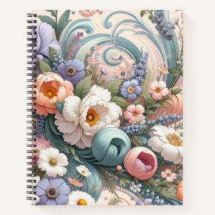 Whimsical Floral Swirls in Pastel  Notebook